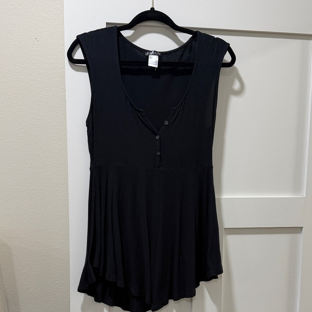 VENUS Black Sleeveless Blouse with Button Detail